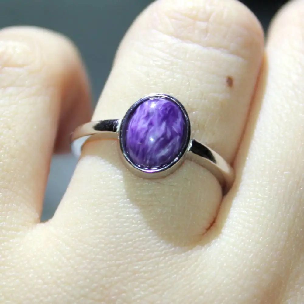 925 sterling silver Natural charoite adjustable ring  send randomly