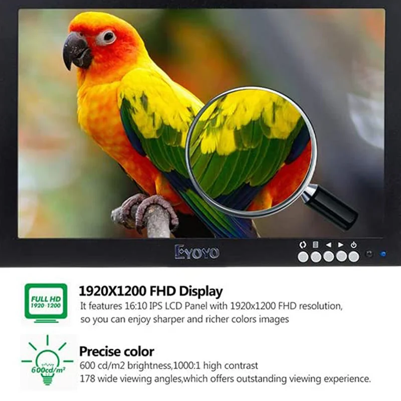 Imagem -03 - Eyoyo Polegada Hdmi Lcd Monitor Portátil Ips Tela de Exibição Hdmi Vga av Bnc Entradas Pequena tv para pc Cctv Escritório Segurança em Casa