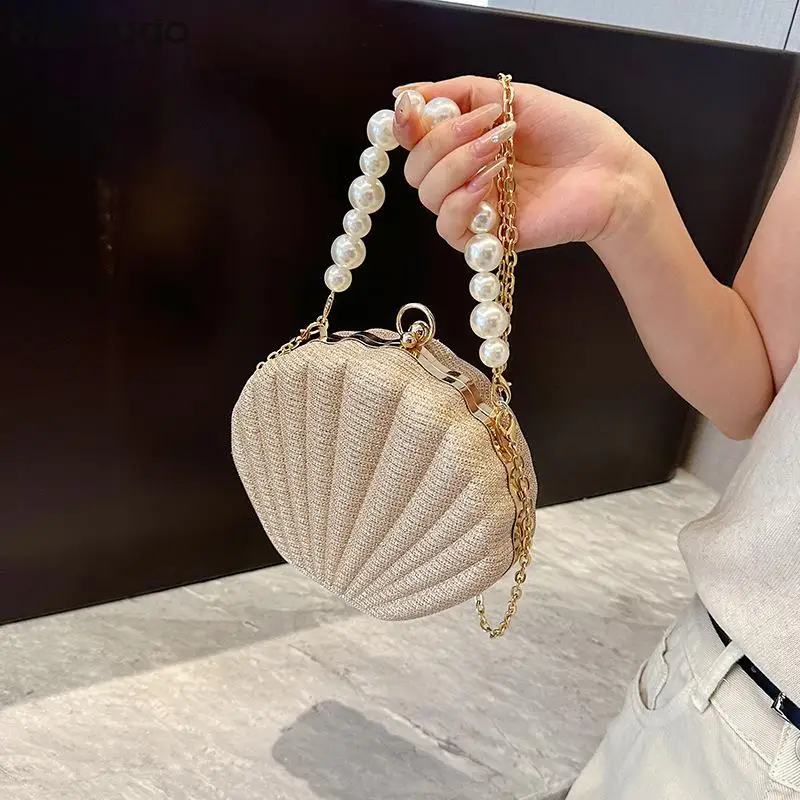 Brand Style Shoulder Bag Pearl Chain Shell Bag Women\'s Fashion Sequins Crossbody Bag Evening Bag