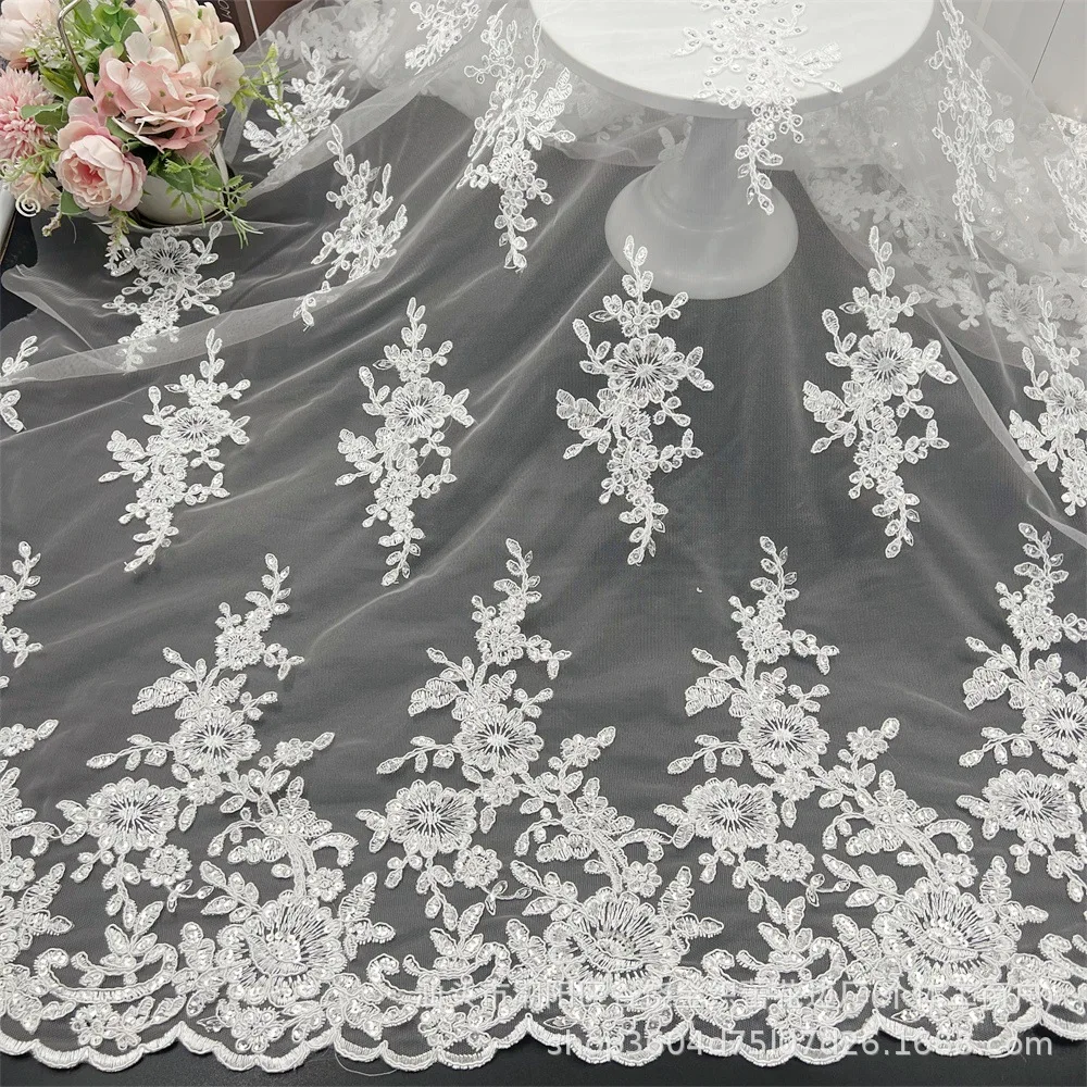 

Cording Embroidery Mesh Wedding Dress Fabric Princess Skirt Sequins Embroidery Lace Fabric