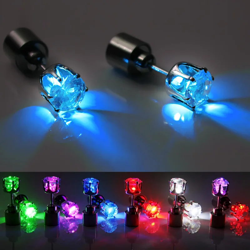 1pcs Colorful Light Led Earrings Flashing Stainless Steel Earrings Dance Party Accessories Hot Christmas Gift Luminous Stick