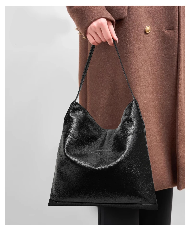 Damen-Schultertasche aus echtem Rindsleder mit Steinmuster, große Kapazität, Reise-Hobo-Unterarmtasche, stilvolle Freizeit-Handtasche – Detail 3