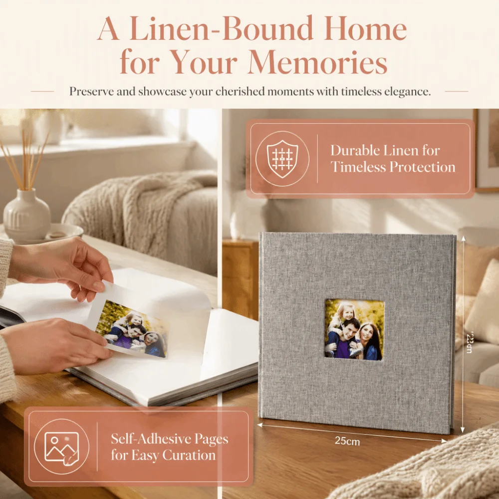 9.06x9.84in Linen Cover Photo Album Laminated Cover 3 Ring Binder 3 Ring Binder Scrapbook grey Self Adhesive Photo Album