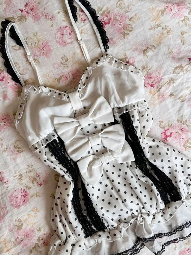 Original Beautiful White Polka Dot Lace Women's Vest Summer Pure Desire Sle Small Strap Tank Top Commute Sle Slim Fit Cot...