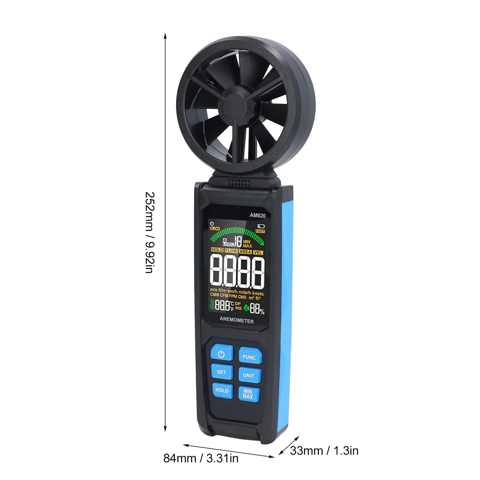 For Harsh Environments Digital Anemometer Frequency Conversion Mode Backlit LCD Display High Sensitivity Sensor