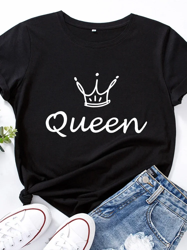 Crown Queen Print T Shirt Women Short Sleeve O Neck Loose Tshirt Summer Women Causal Tee Shirt Tops Camisetas Mujer