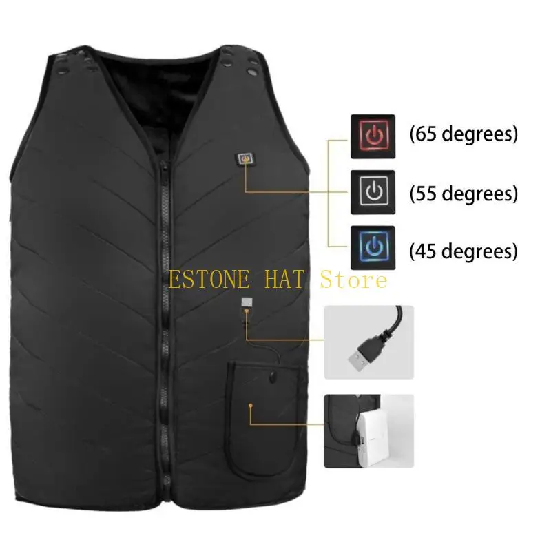 49MF 5 구역 가열 조끼 전기 자켓 코트 남여 겨울 따뜻한 조절 가능한 지퍼 민소매 양복 조끼 3 가열 레벨