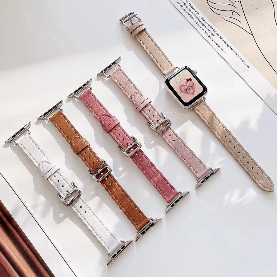 Leather Strap For Apple Watch Band Ultra 49mm 44mm 42mm 38mm 41mm 45mm Women Fashion Bracelet for iWatch Series se 8 7 6 5 4 3 2