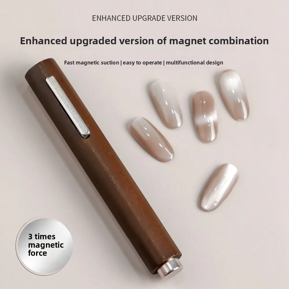 Cat Eye Nail Magnet Tool Strong Cylindrical Large Magnet Wooden Handle 2 In 1 Multi Function Nail Art Making Supplies