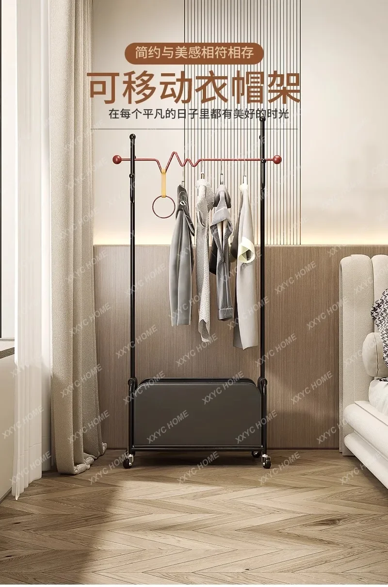Wheeled coat rack overnight clothes storage leather bedroom home bedside light luxury fashion high-end