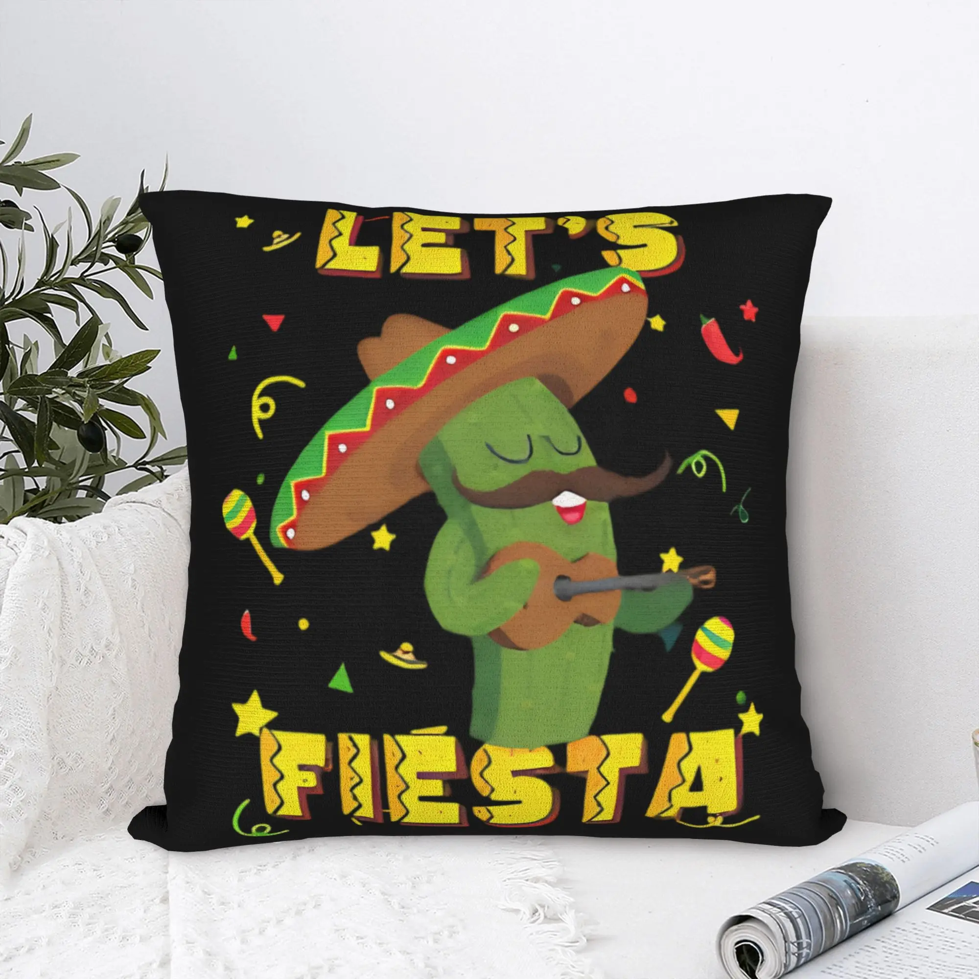 Pillow Cover Let's FIESTA Party Printed Mexican Amigo Cinco De Mayo Sombrero Retro Trendy Pillow Case For Couch Sofa Bedroom