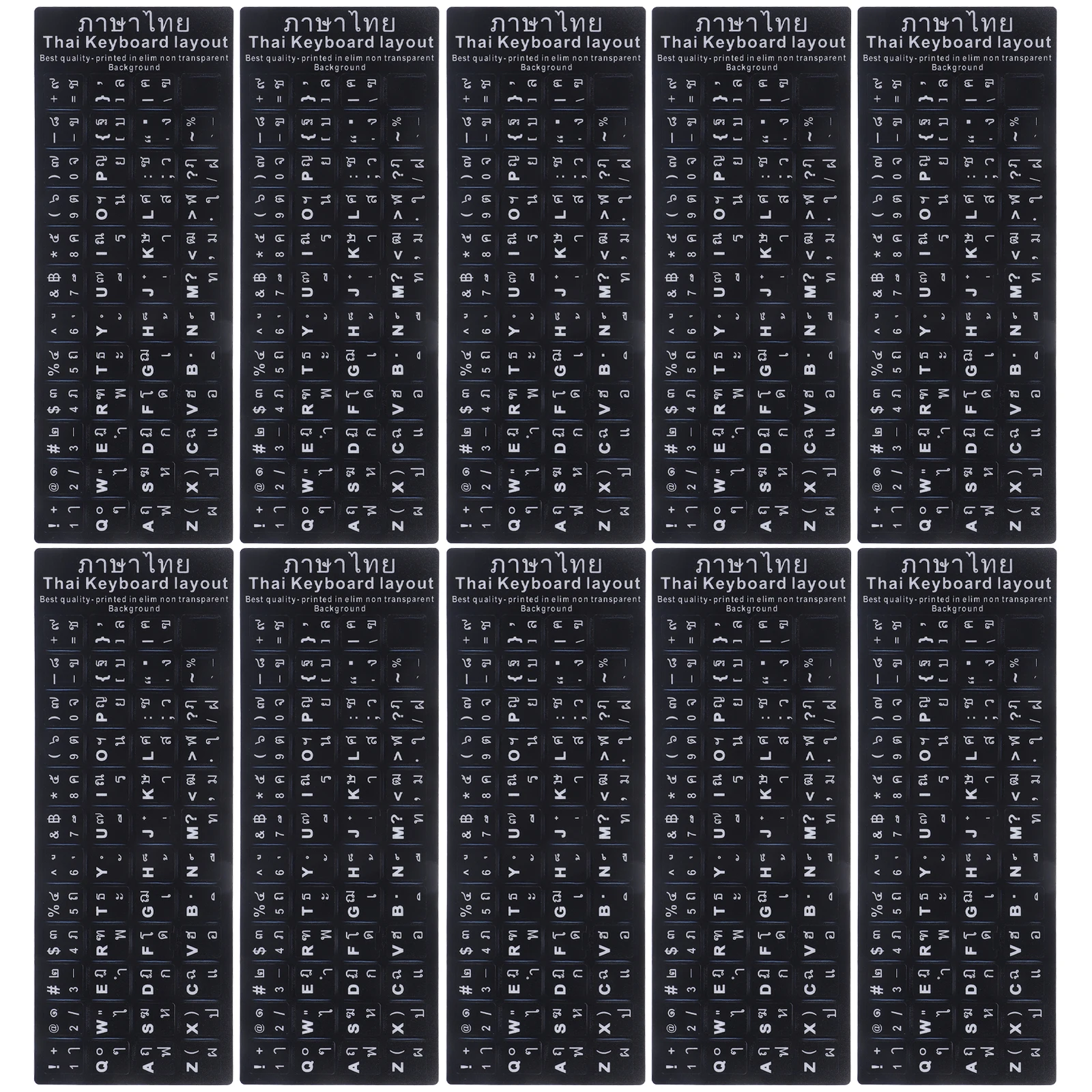 

10 Pcs Stickers Thai Keyboard Letter Covers for Desktop Slim Skin Black English Student