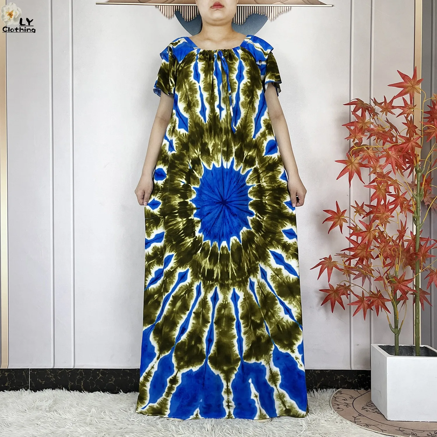 2025 Latest Style Summer Party Dress Tie-dyed Boat Neck Cotton Women Loose Dress Casual Holiday Femme Dresses African Vestidos
