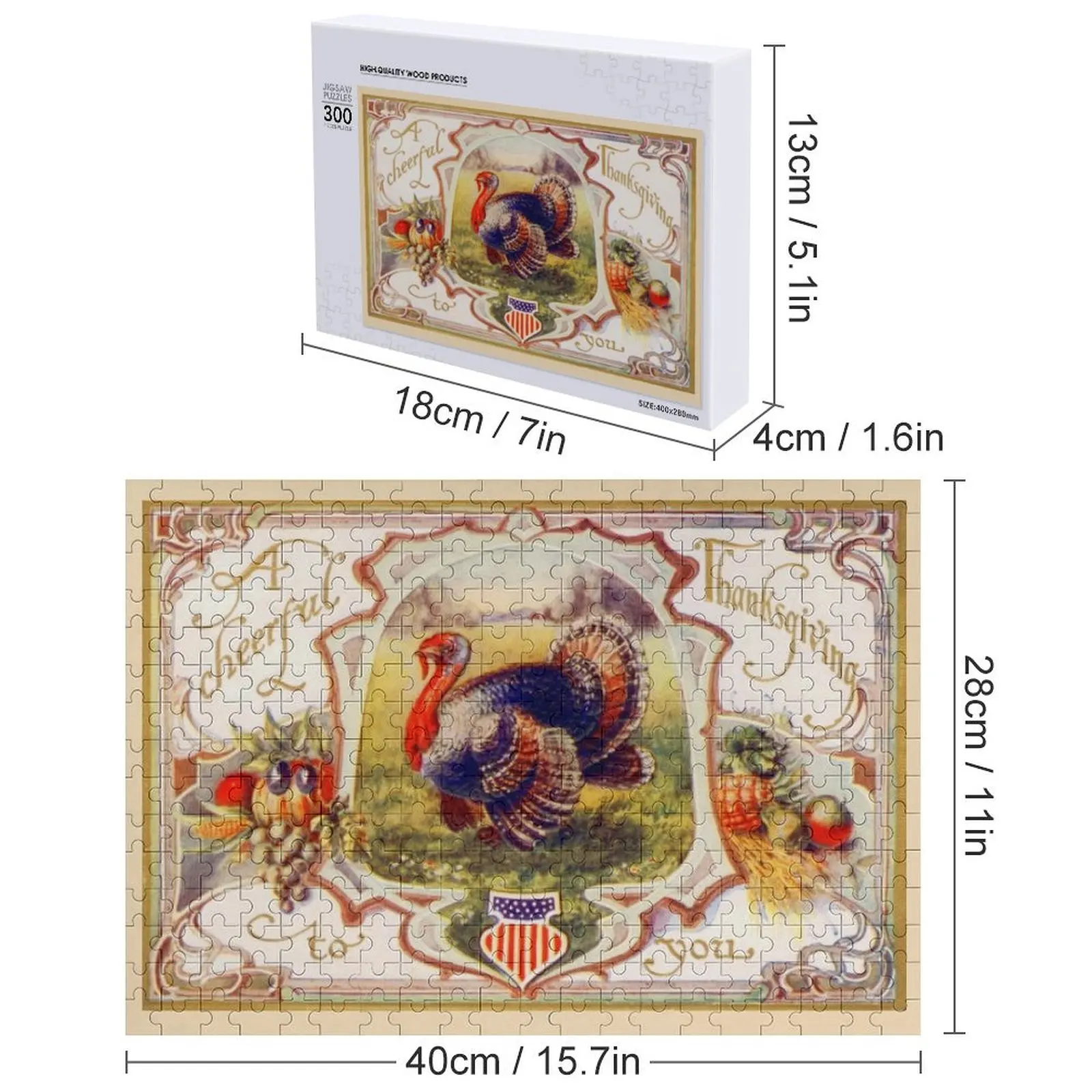 Vintage Happy Thanksgiving Turkey Jigsaw Puzzle Personalised Name Custom Name Wood Puzzle