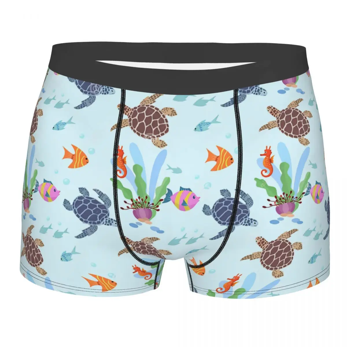 Ocean World Turtles Fish Seahorse Underwear Male Sexy Printed Marine Life Boxer Briefs Shorts Panties Breathable Underpants