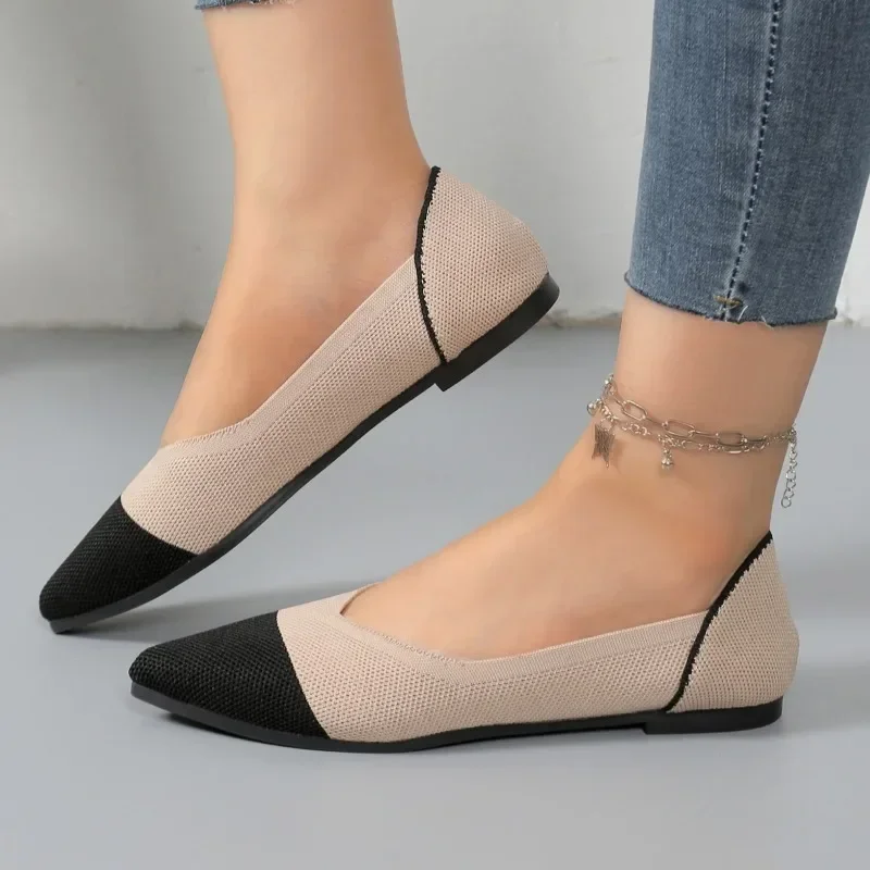 Ladies Shoes on Sale 2024 Fashion Slip on Women\'s Flats Autumn Pointed Toe Mixed Colors Net Cloth Breathable Casual Shoes Female