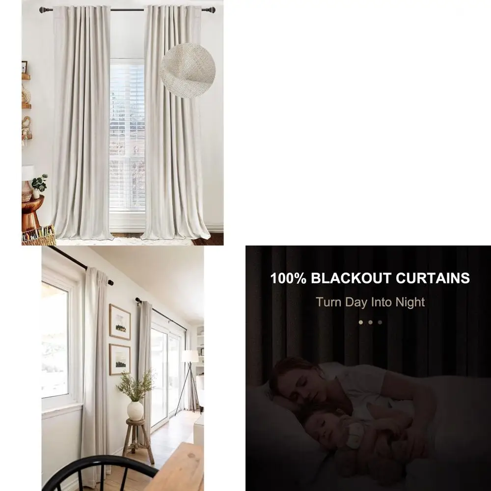 

Cream 50W x 108L Linen Blackout Curtains, 2-Panel Set for Bedroom and Living Room