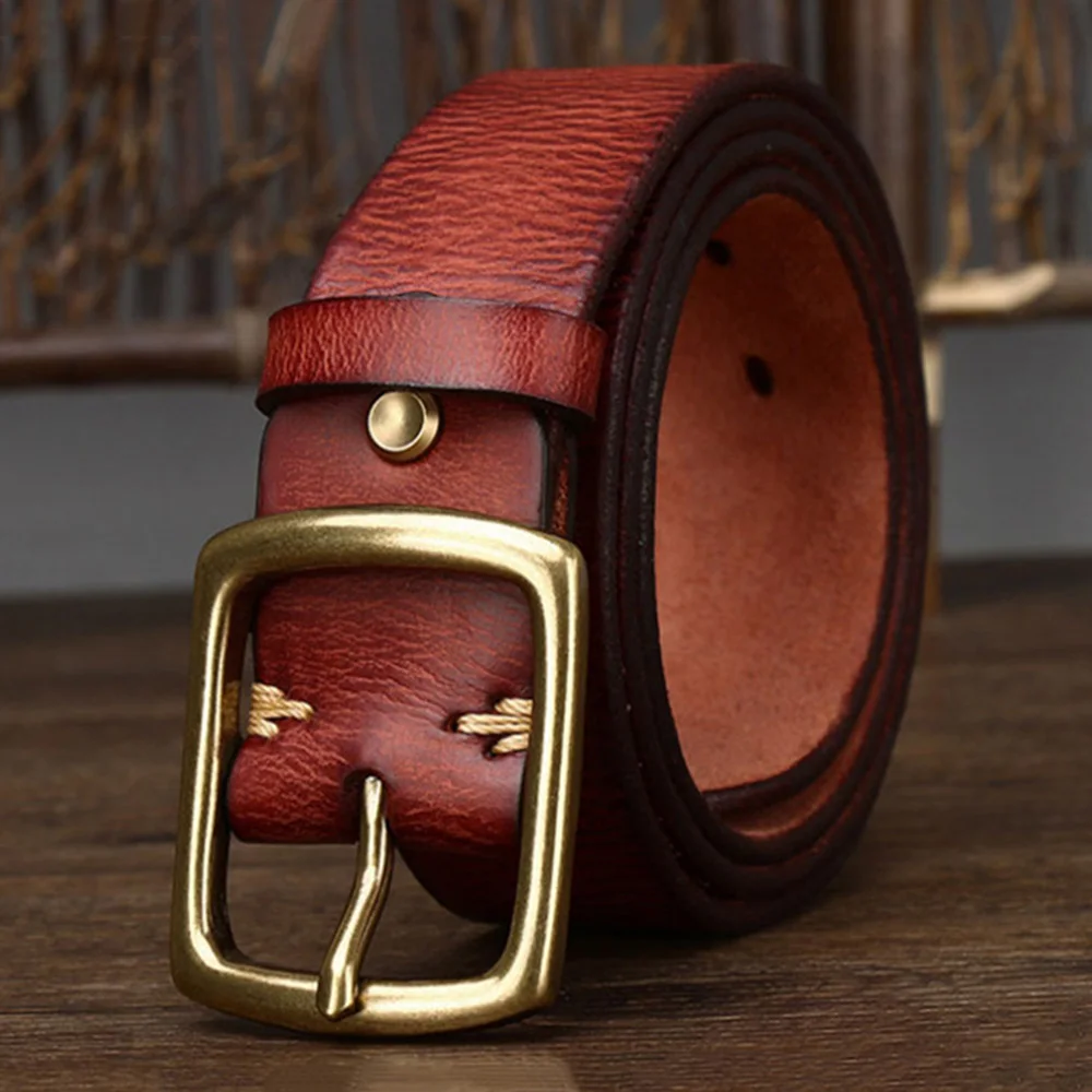 FAJARINA Top Quality Cowhide Belt for Men Solid Cow Skin Leather Retro Styles Brass Pin Buckle Belts Jeans Accessories N17FJ1144