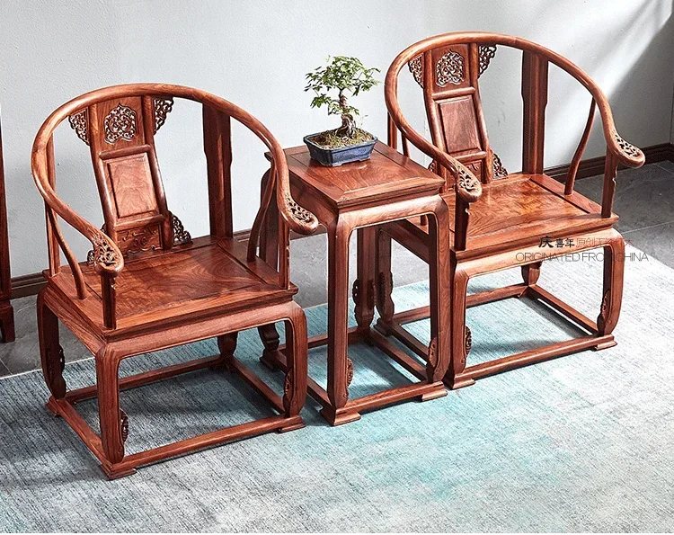 Rosewood Rosewood Rosewood round-Backed Armchair Three-Piece Set Chinese Ming-Qing Period Armchair Palace Chair Solid Wood