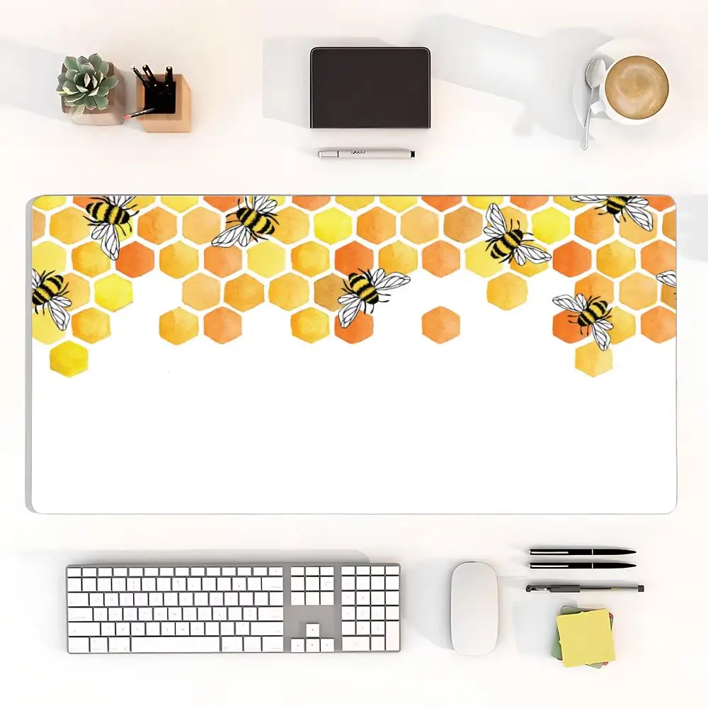 lack & Gold Marble Hexagon Gaming Desk Mat Premium Bound Edge Anti-Slip Keyboard Pad  natural rubber with stitched edges