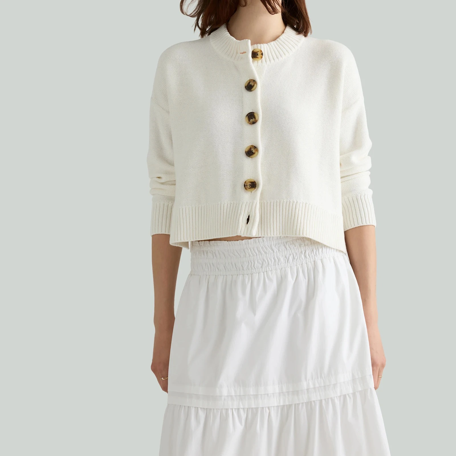 

New Fashion Womens Crew Neck Knit Cardigan Basic Long Sleeve Solid Color Button Down Sweater Outwear Hot Sale S M L