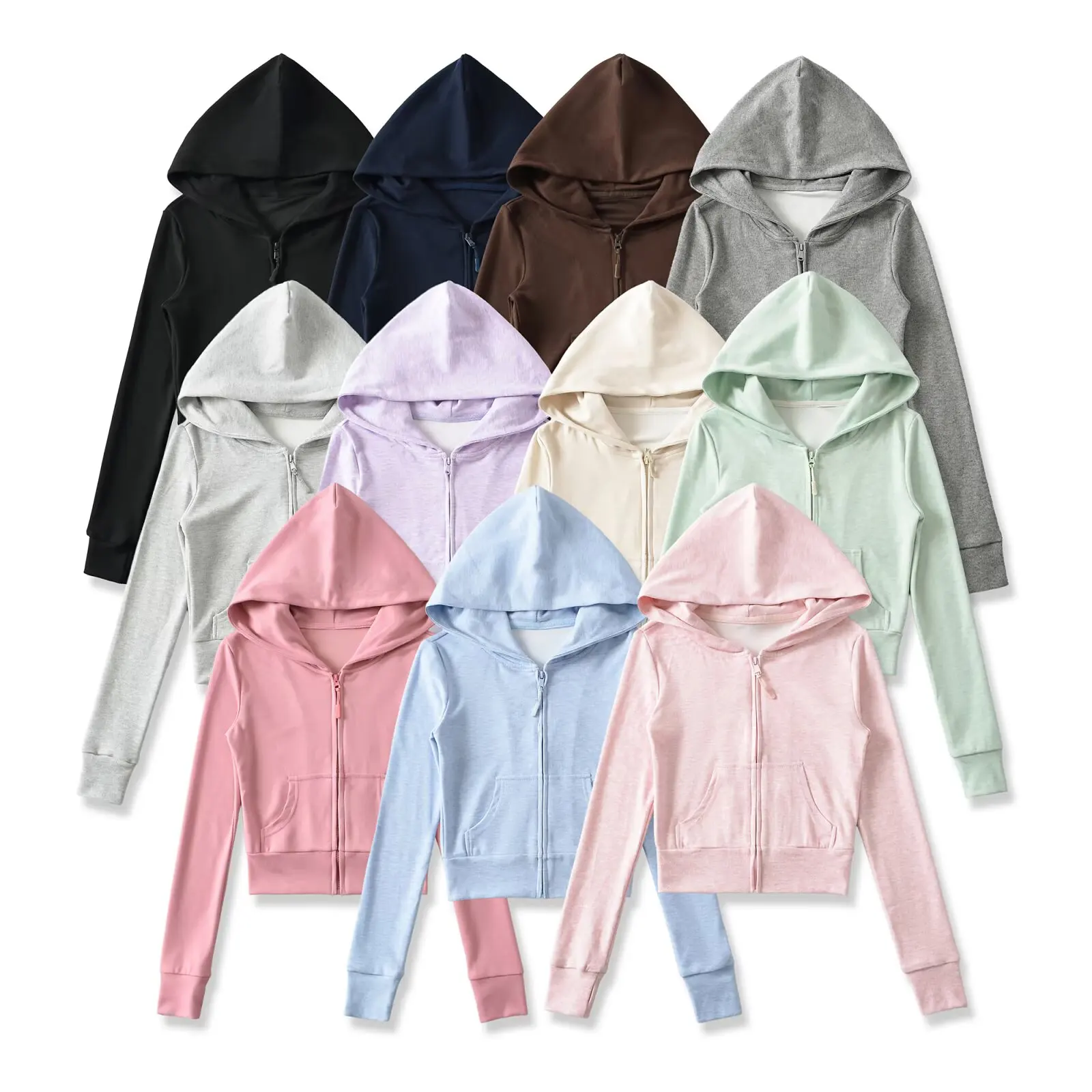 Casual Long Sleeve Hoodie Zipper Pocket Women's Slim Fit Sporty Sweatshirt Sweet Blogger Outerwear for Running And Leisure
