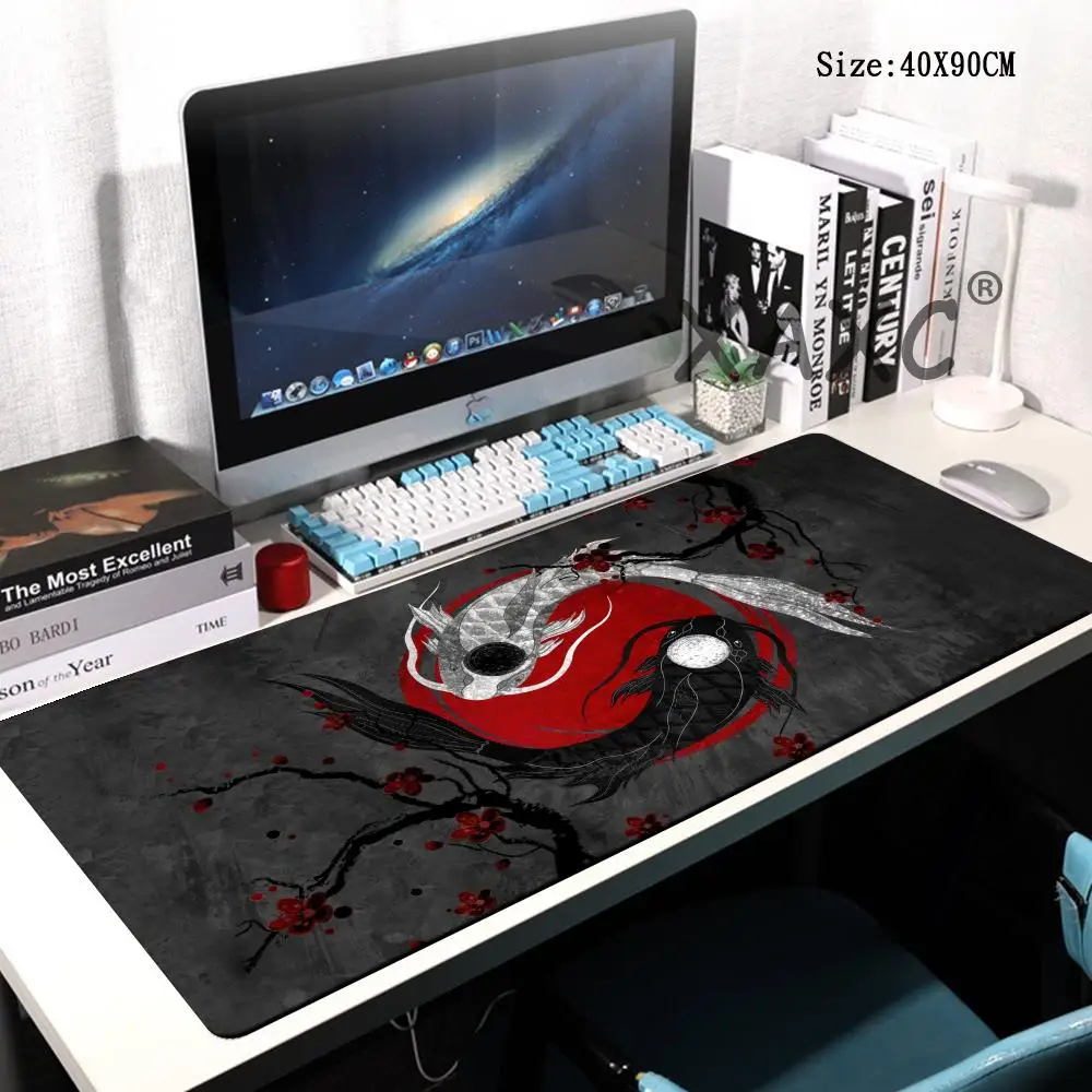 

Коврик для мыши 90x40 см с изображением рыбки И-Ян и тайцзи, нейтральный настольный коврик, компьютерный коврик для мыши, коврик для офисного стола, большой игровой коврик XL, черный коврик