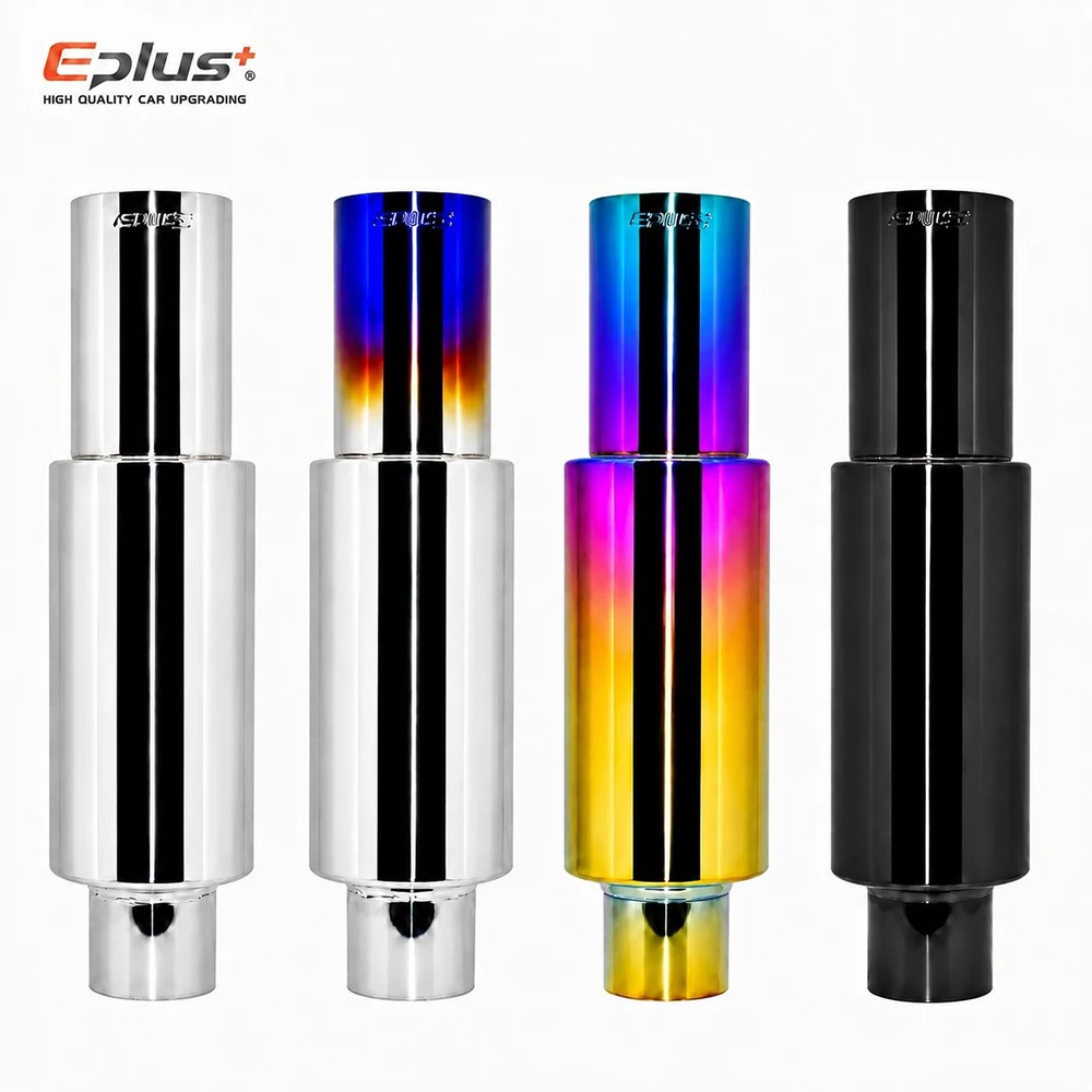 EPLUS Universal Car Stainless Steel Exhaust Muffler Straight-Cut Tip Car Exhaust Resonator Inlet 51/57/63mm Output 76MM