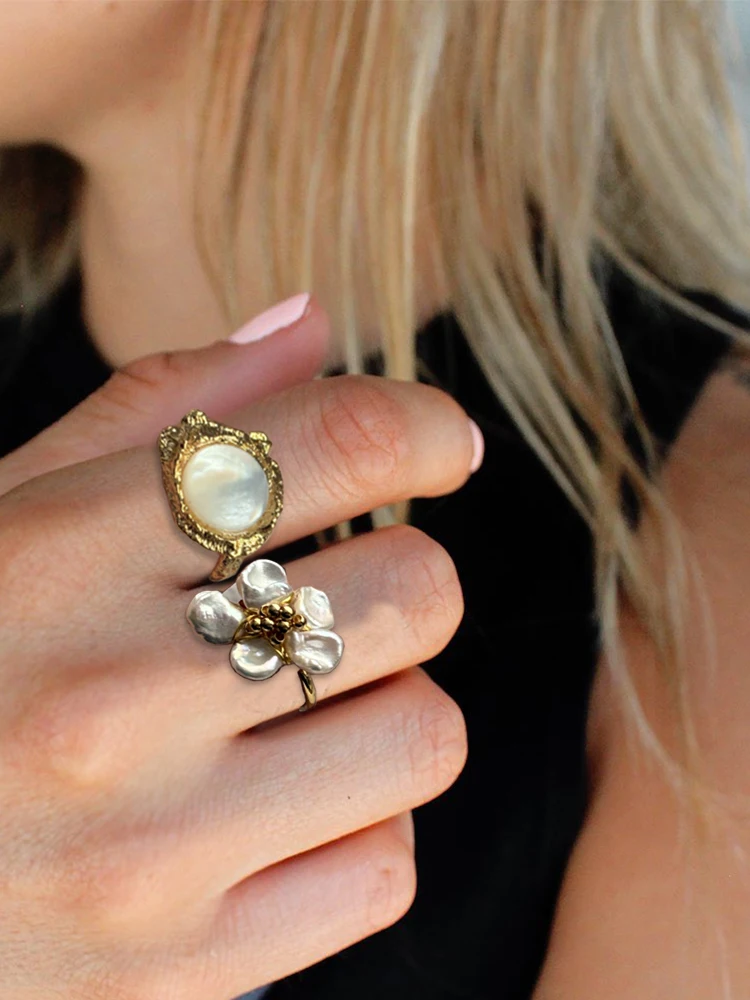 

Baroque Flower Ring Personalized Retro Style Open Pearl Ring