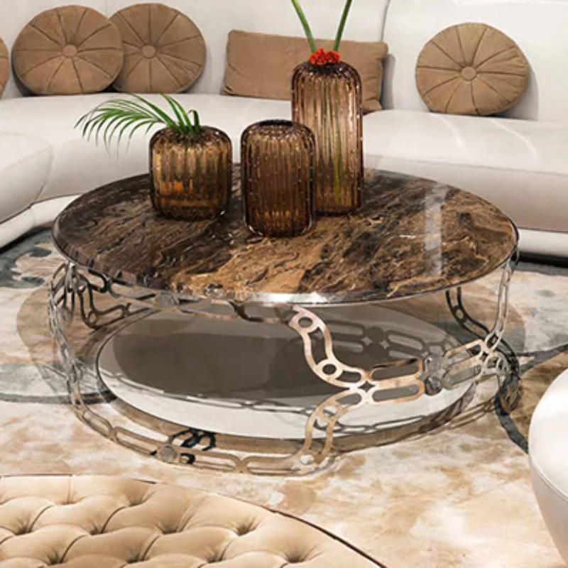 mirror stainless steel round coffee table deep coffee net marble hotel reception