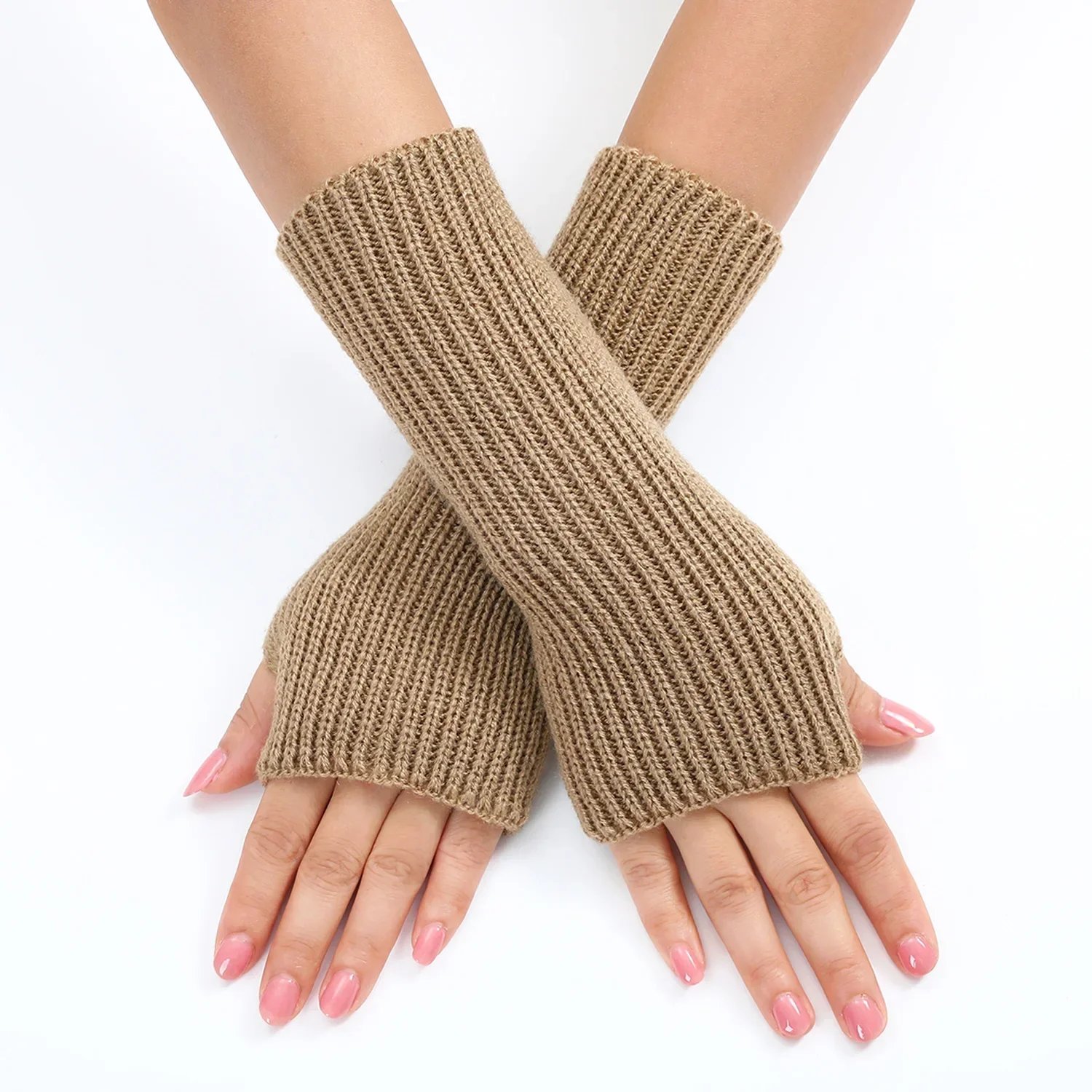 Half Finger Gloves Women Winter Soft Glove Thickened Warm Wool Knitting Arm Sleeve Solid Color Women Men Short Fingerless Mitten