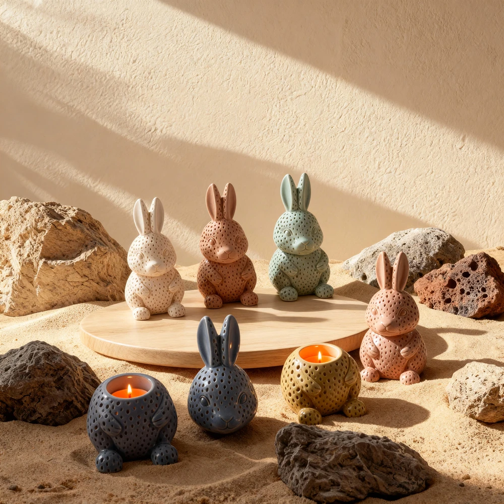 

Easter Decor Bunny Rabbit Candle Jar Concrete Silicone Mold Bear Hold House Wax Melt Burner Plaster Storage Silicone Mould