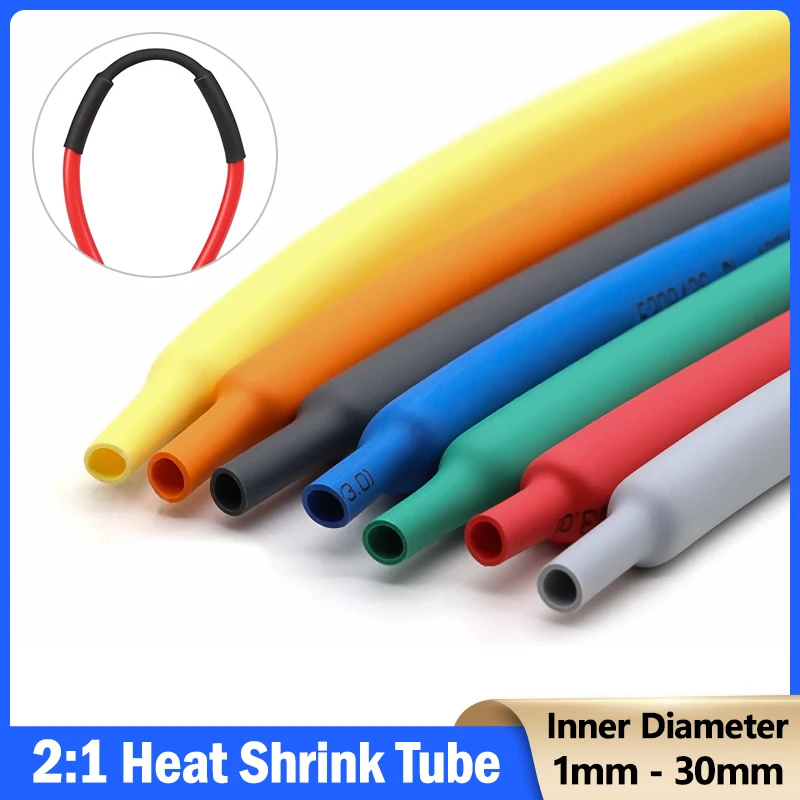 

1M Cable Protector Sleeved 2:1 Heat Shrink Tube Dia 1mm ~ 30mm Cables Heat-shrinkable Sheath Wiring Accessories Electrical Home
