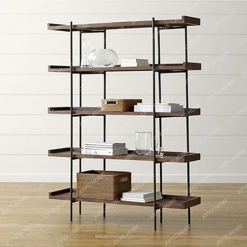 

S1saa Industrial style wrought iron solid wood bookshelf bookcase living room storage shelf
