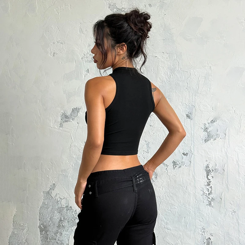European Style Hollow Out Lace-Up Vests Sexy Black Crop Top Slim Tops Spring Summer Trend Sleeveless O Neck Tank Top Women 2026