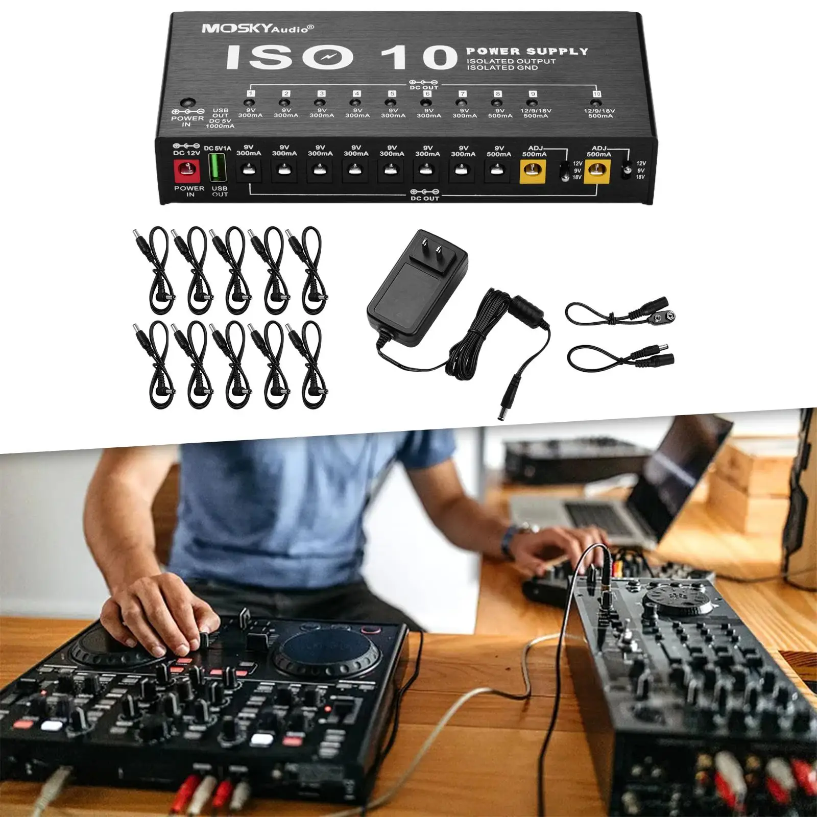 

Guitar Pedal Power Supply with 10 Isolated Outputs And USB Connectivity