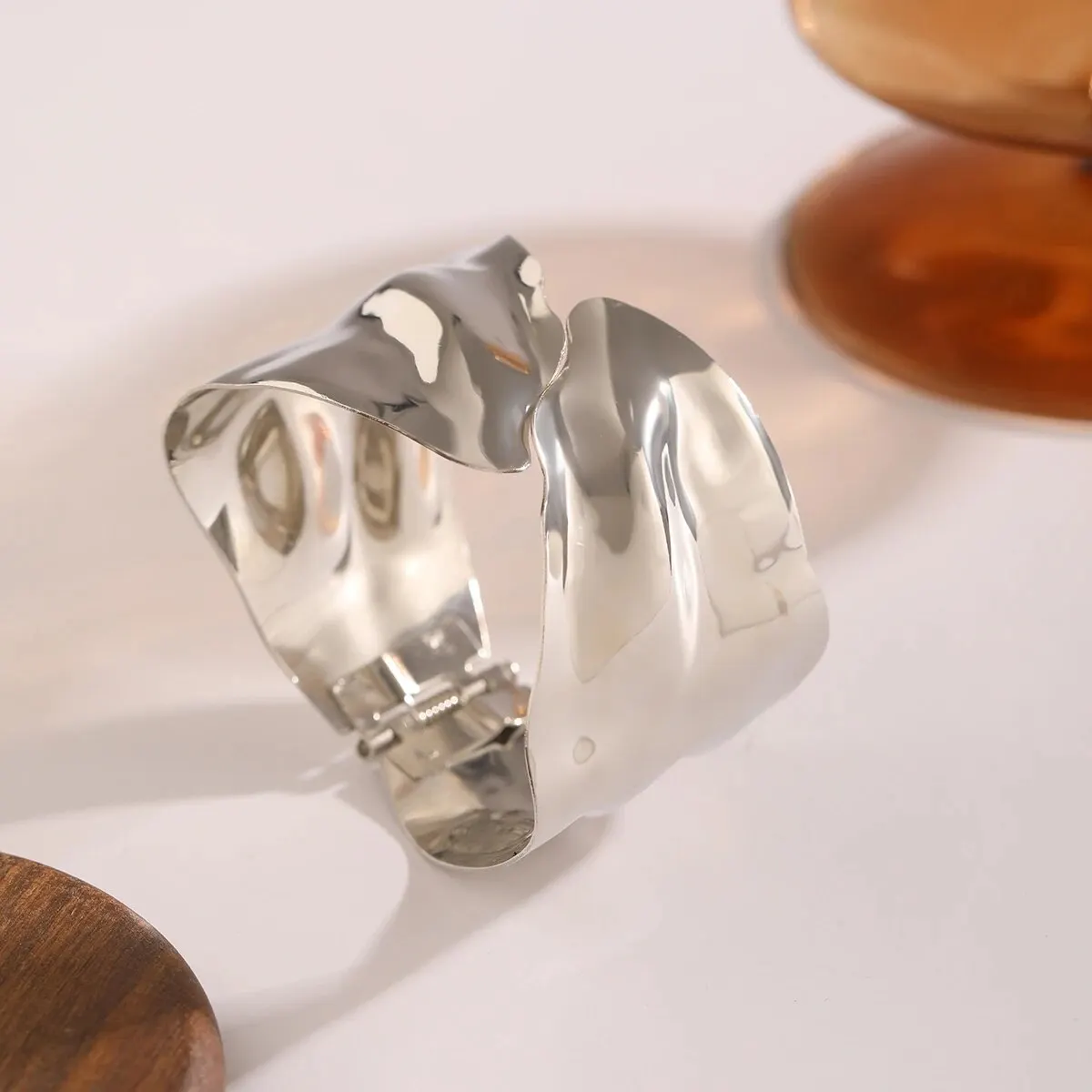 Punk Heavy Metal Irregular Open Bangle for Women Gold Color Wide Big Cuff Bracelet Trendy Jewelry On The Hand Wedding Party Gift image 5