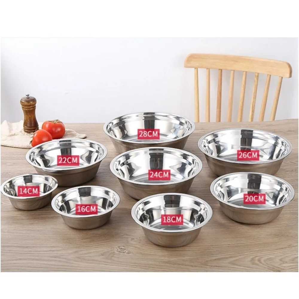New Food Grade Rice Bowl Durable Stainless Steel Soup Pot 14-28cm Round Soup Dish Kitchen Supplies