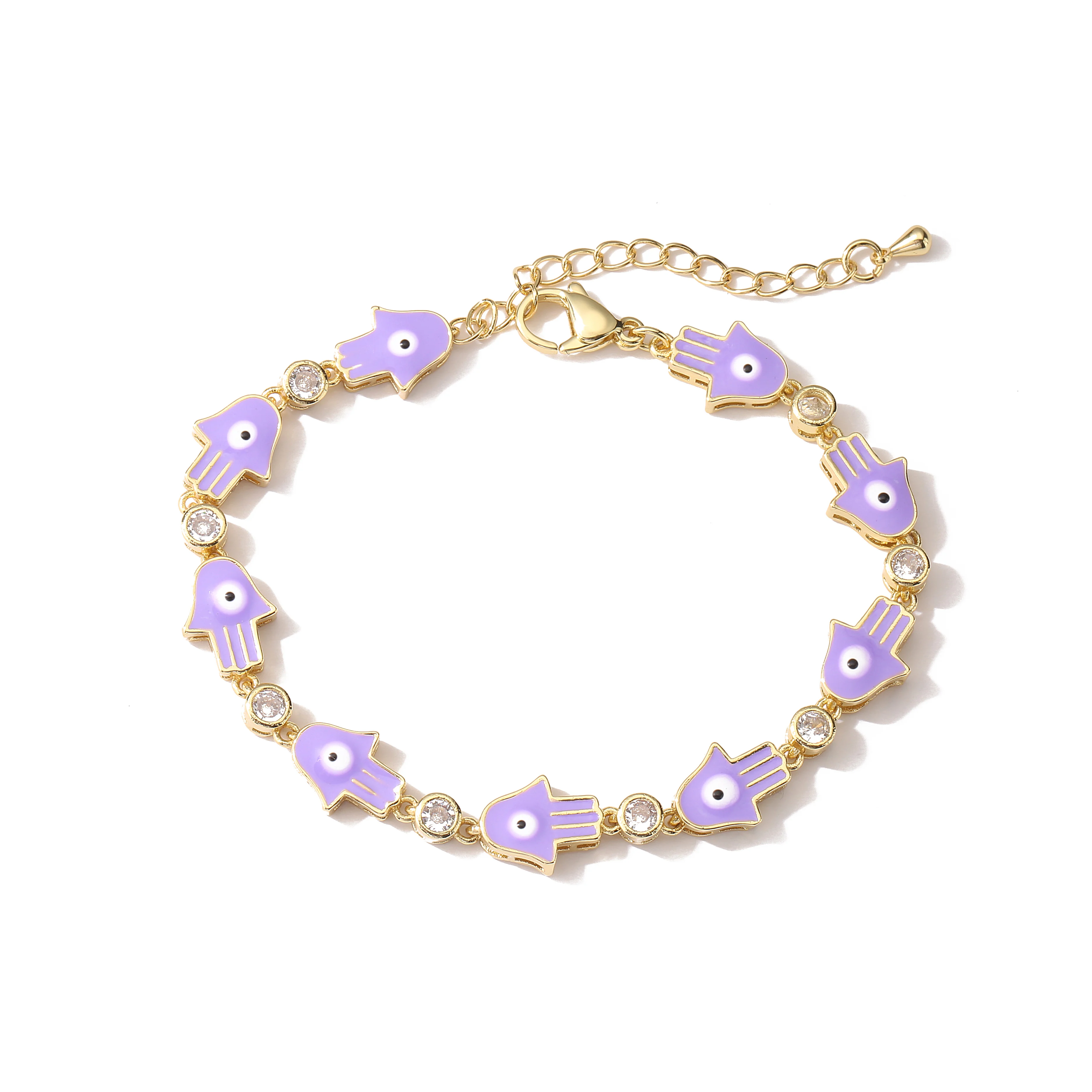 HECHENG,Palm Evil Blue Eye Charm Bracelet, High Quality Zircon Enamel Brass Chain Bracelets for Women  Prayer Jewelry