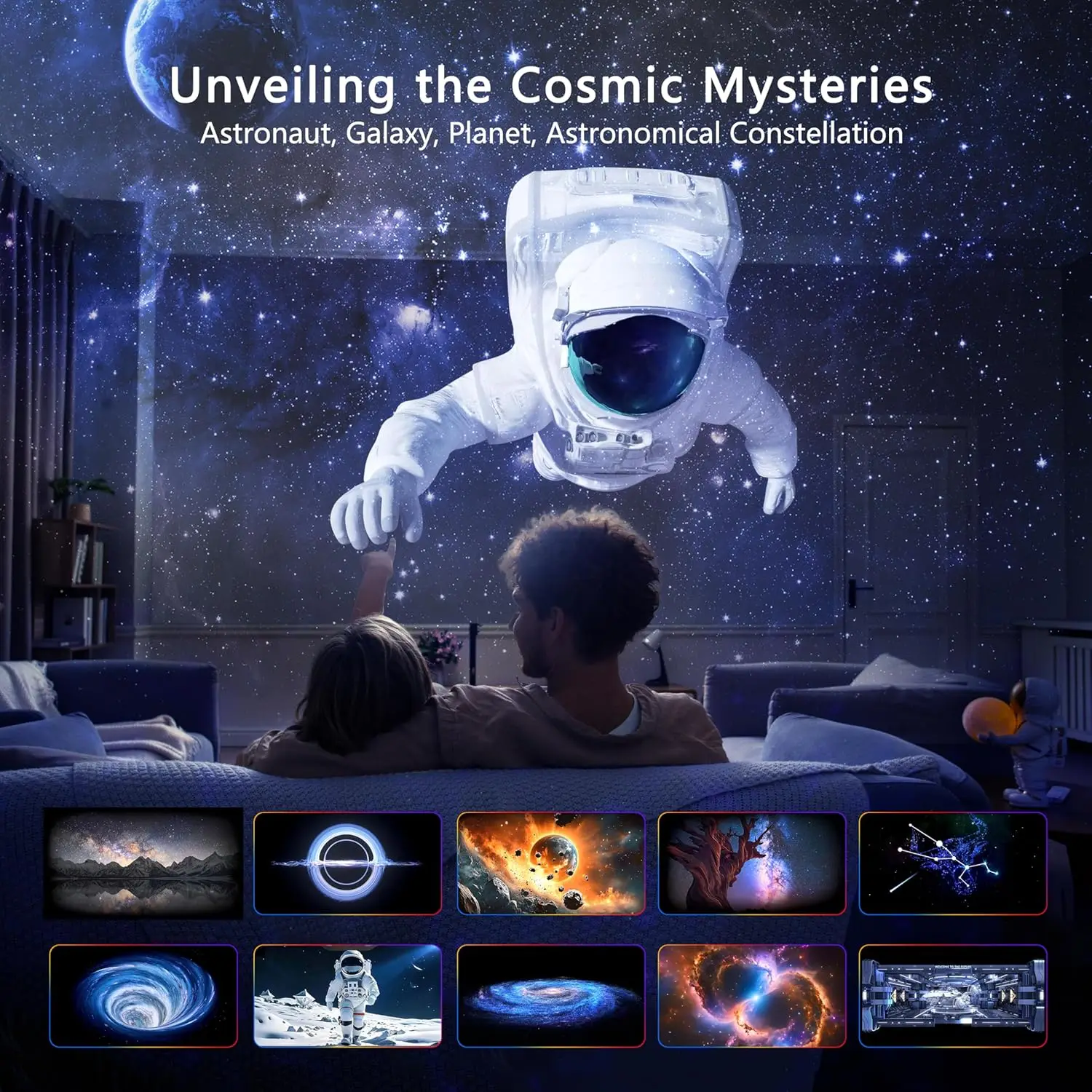 3D Dynamic Galaxy Projector, 3D Visual Star Projector Light with 90 Scenes, Planetarium Nightlight with Speaker for Room Decor