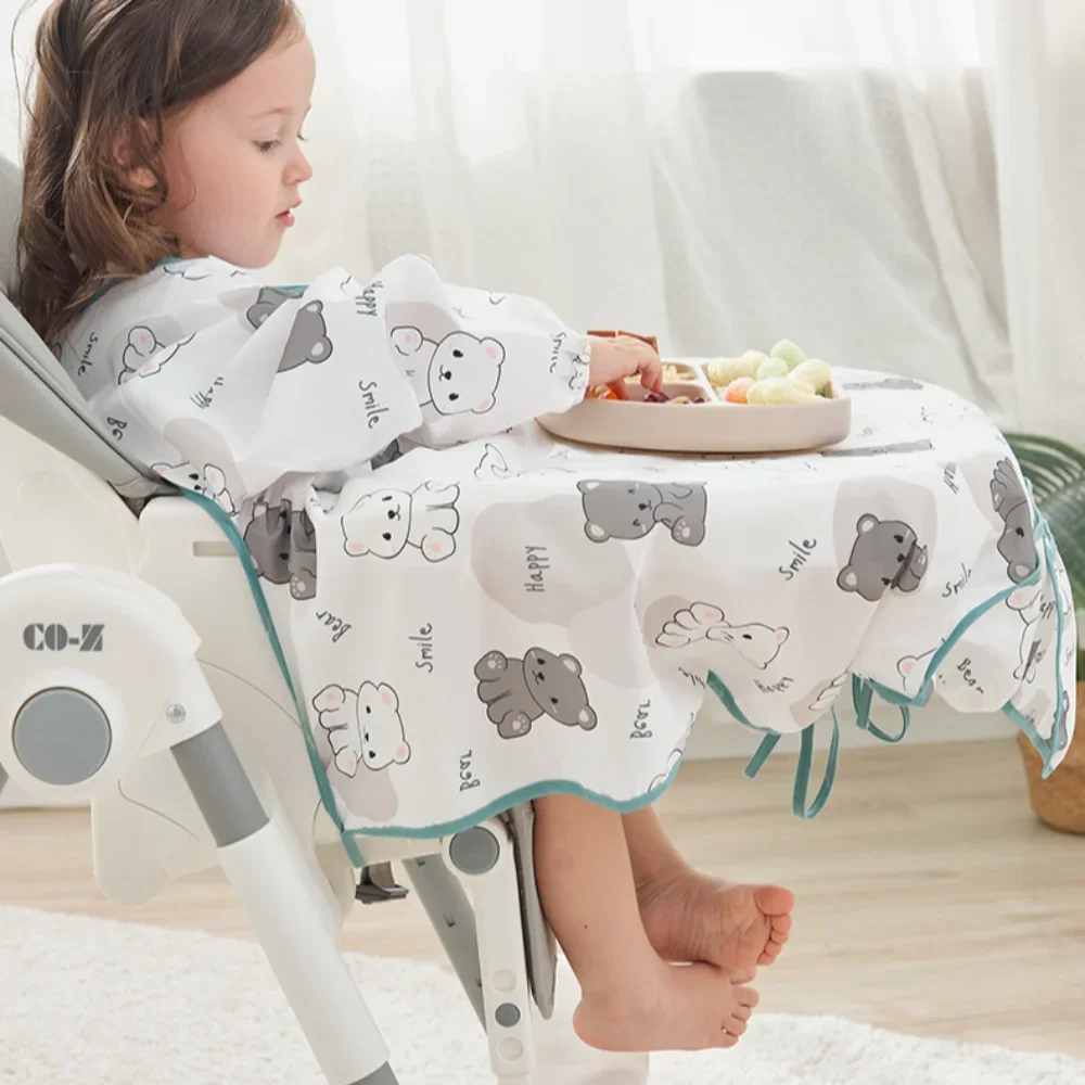 子供用テーブルカバー付き防水エプロン,赤ちゃん用の清潔な給餌よだれかけ,幼児用の混乱のないスモック,完全なカバレッジ,男の子と女の子,8〜5歳
