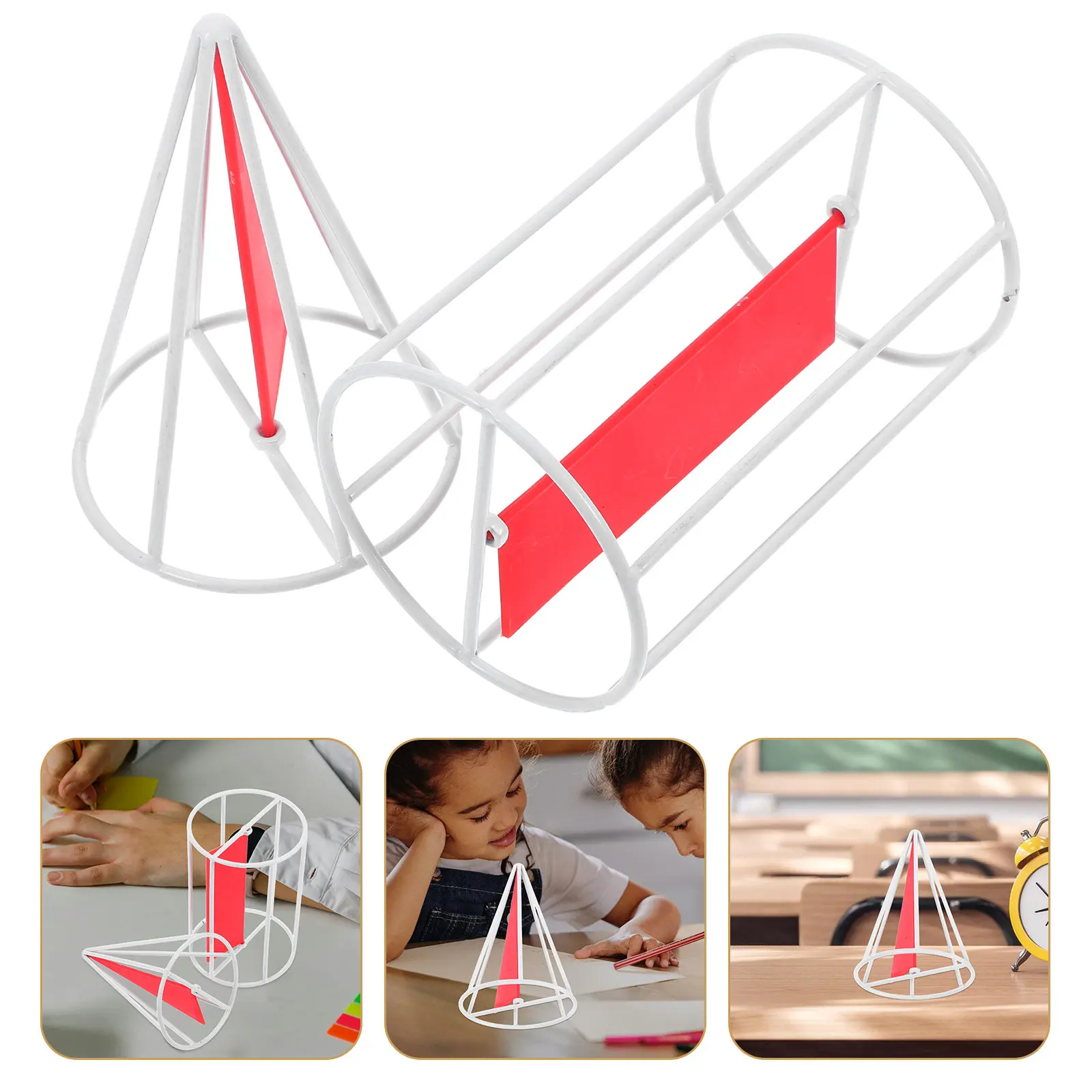 1Set Cylinder Cone Volume Geometric Solids Metal Frame Rotating Teaching Tool Interactive 3D Shapes for Elementary Math Class