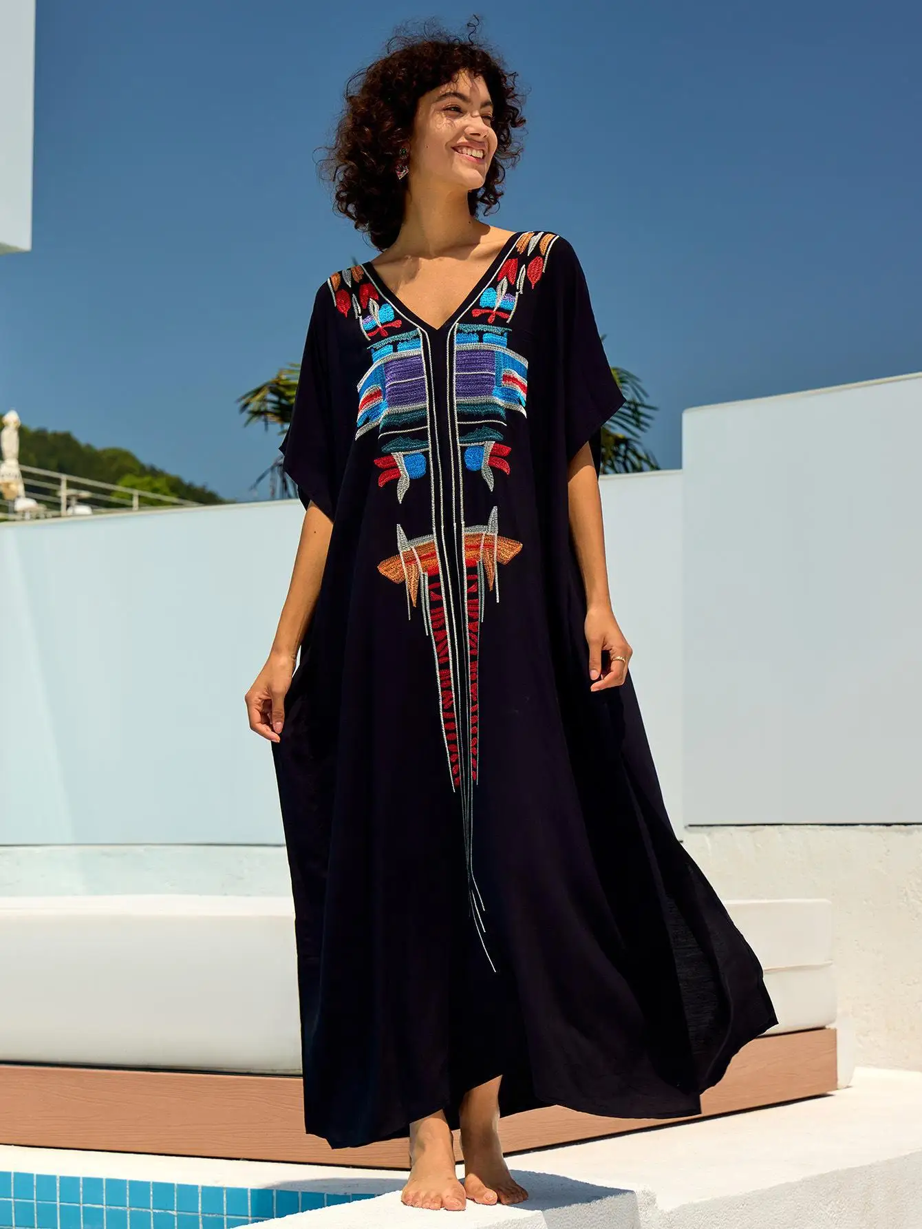 Damski luźny, lekki kardigan kimono Kaftan Casual Beach Cover Up Długie kaftany Strój kąpielowy Maxi Dress