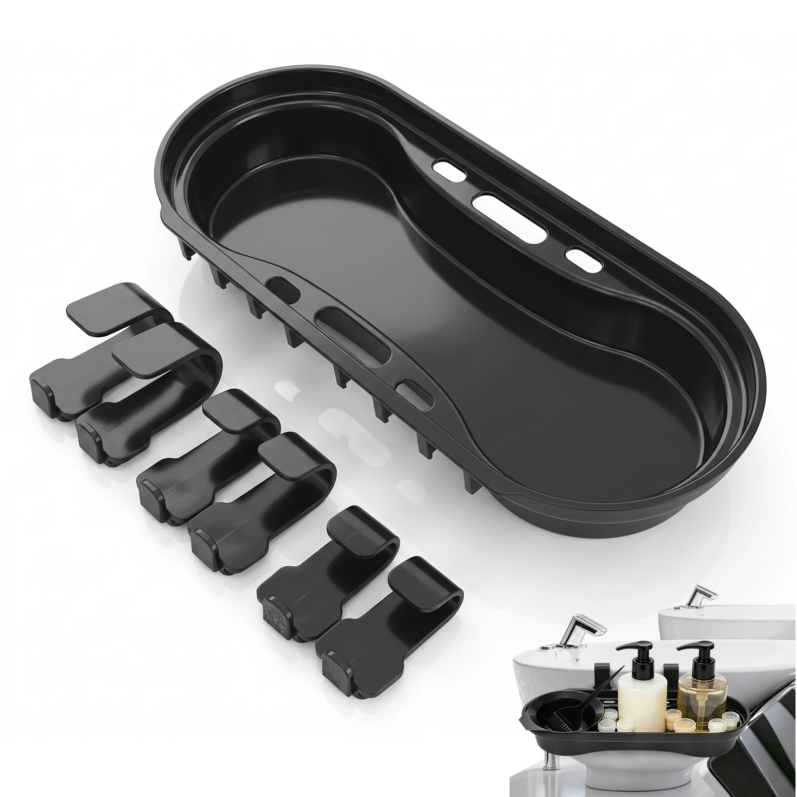 Barber Shampoo Basin Storage Caddy Tray With Detachable Clips,Salon Hair Washing Tool Organizer Holder For Hair Dye Bottles Comb