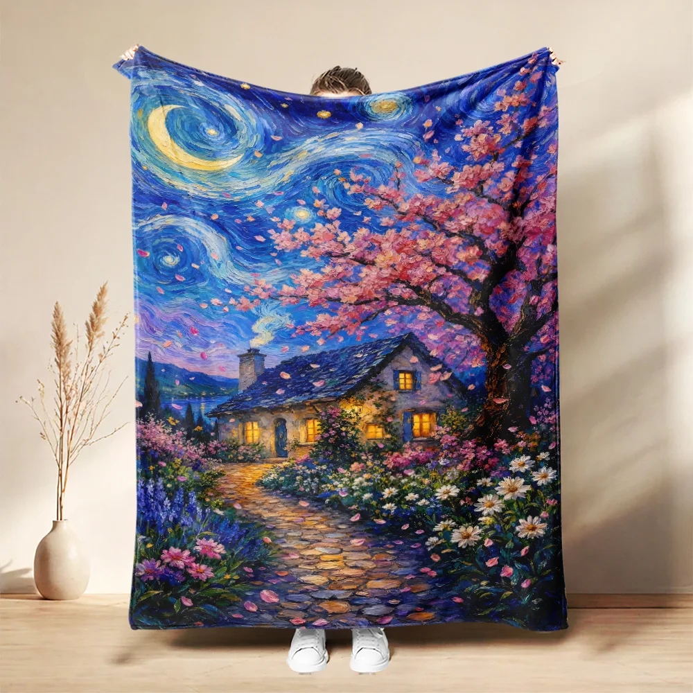 Van Gogh Flannel Blanket Sunflower Oil Painting Soft Throw Blanket for Home Bedroom Sofa Travel Office Blanket Gift for Sis Bro