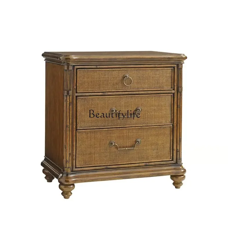 

FG40American-Style Solid Wood Villa Master Bedroom Bedside Table Southeast Asian Side Chest of Drawers