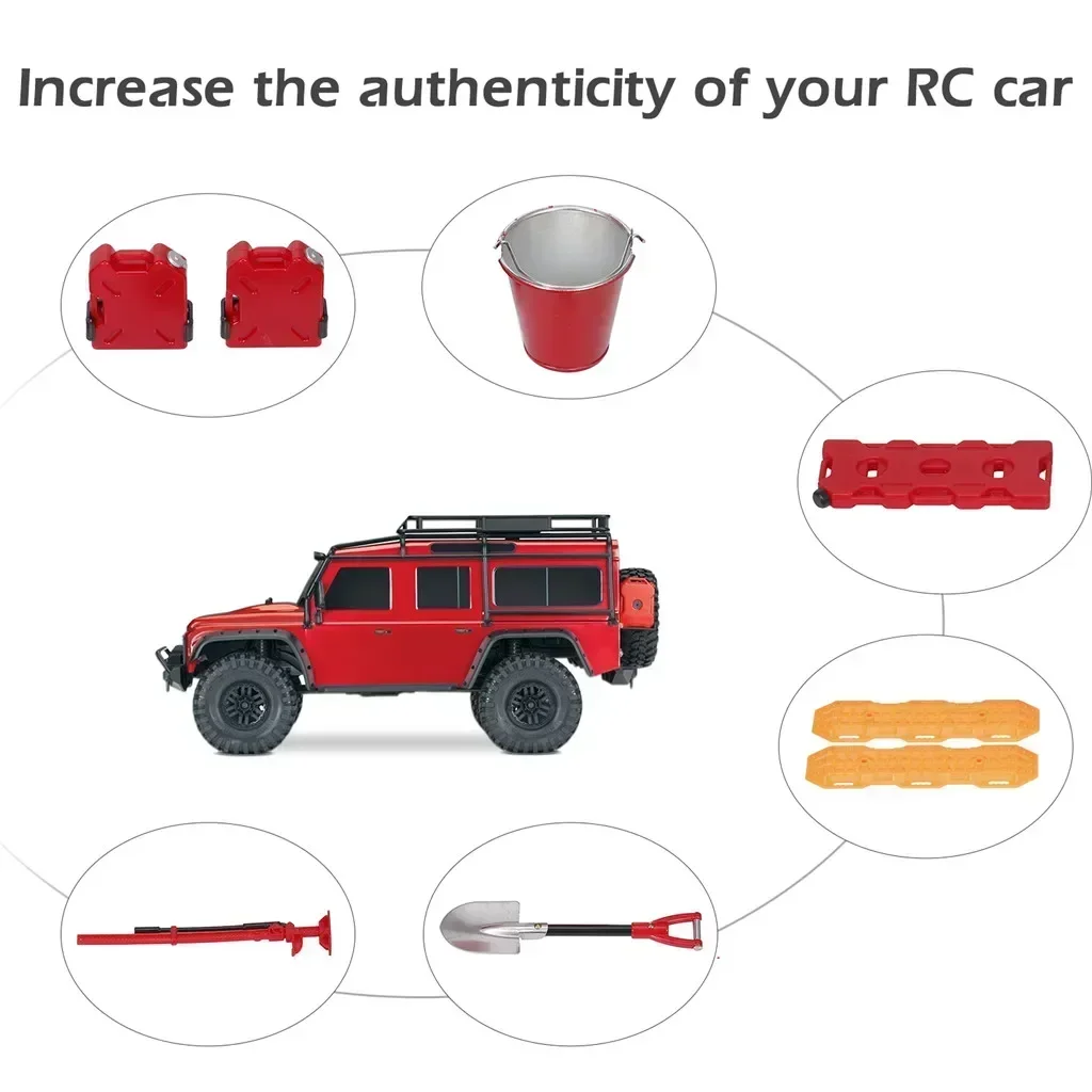 

7in1 Self-Help Board Fuel Tank Box Bucket Antenna Fuel Box Shovel Lifting Jack for Trxs HSP Redcat Rc4wd Tamiya SCX10 RC Car
