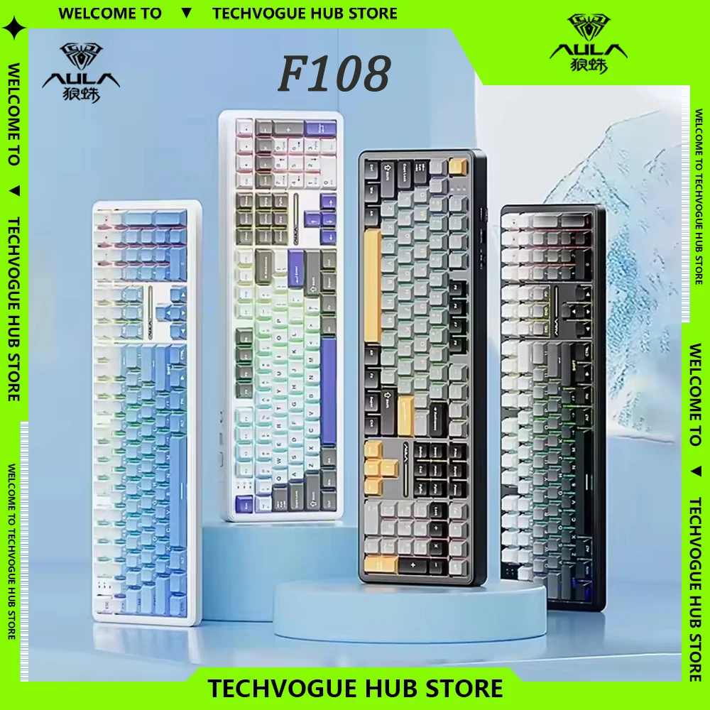 AULA F108 F108 Pro Wireless Mechanical Keyboard RGB Hot Swap Gaming Keyboard Customize E-sports Knob Smart Screen Accessories