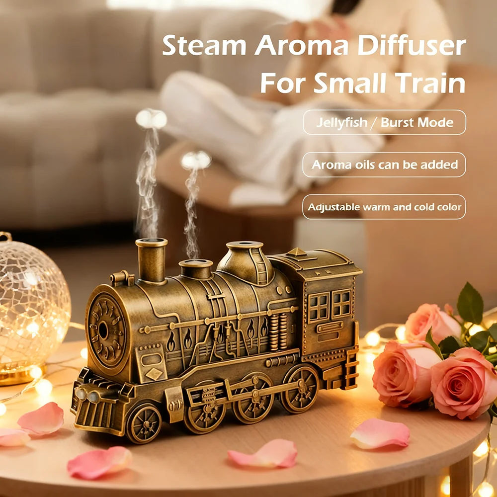 

1PC Creative Train-Shaped Aroma Diffuser with Ambient Lights & 2-level Timer, USB-Powered Air Humidifier for Office Home