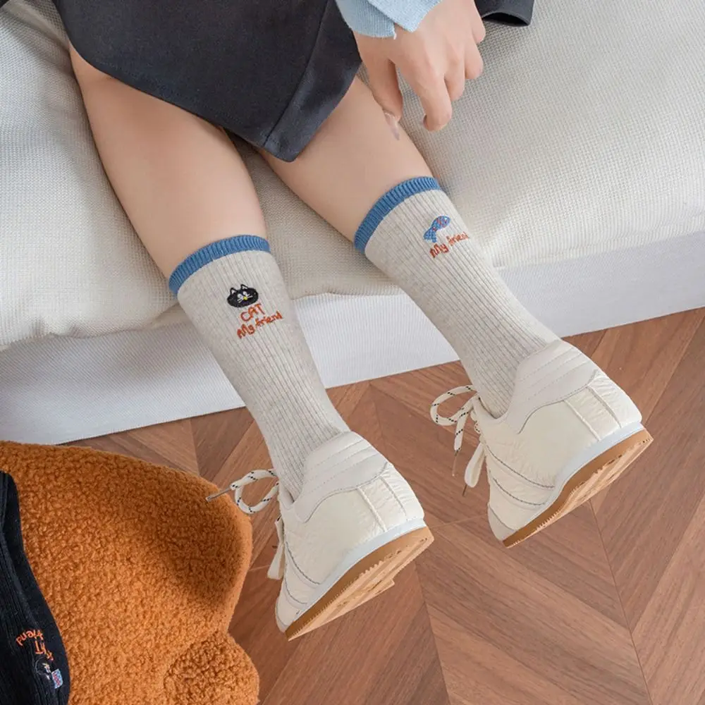 

Носки средней длины с рисунком кота, впитывающие пот, трехмерные носки для пар, дышащие спортивные носки с героями мультфильмов для мужчин и женщин